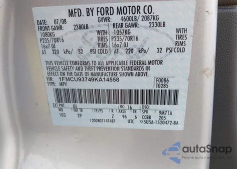 2009 Ford Escape Xlt from USA, damaged, VIN 1FMCU93749KA14558